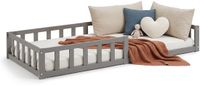 Homestyle4u Kinderbed - 90x200 cm - Vloerbed met lattenbodem en valbeveiliging - Grijs