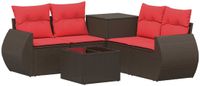 vidaXL Bankstel 2 zitplaatsen Bruin en Rood Poly Rattan en Staal