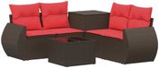 vidaXL Bankstel 2 zitplaatsen Bruin en Rood Poly Rattan en Staal