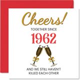 Grappige 62e verjaardagskaart voor echtgenoot vrouw - Samen sinds 1962 - Gelukkige 62e huwelijksverjaardagskaarten voor partner, I Love You Gifts, 145 mm x 145 mm wenskaarten voor zestig tweede
