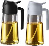 TrendPlain 16oz Olieverstuiver voor Kookolie – 470ml Olijfoliefles – 2-in-1 Oliedispenser en Olieverstuiver – Keukengadgets voor Koken, Salade en Grillen (2-pack, Zwart en Asgrijs)