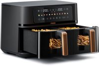 Princess 182272 Dubbele Airfryer - 2x 4.5L - 9 liter - 2 manden - XXL - Touchscreen - Kijkvenster - 12 programma's - 3100W