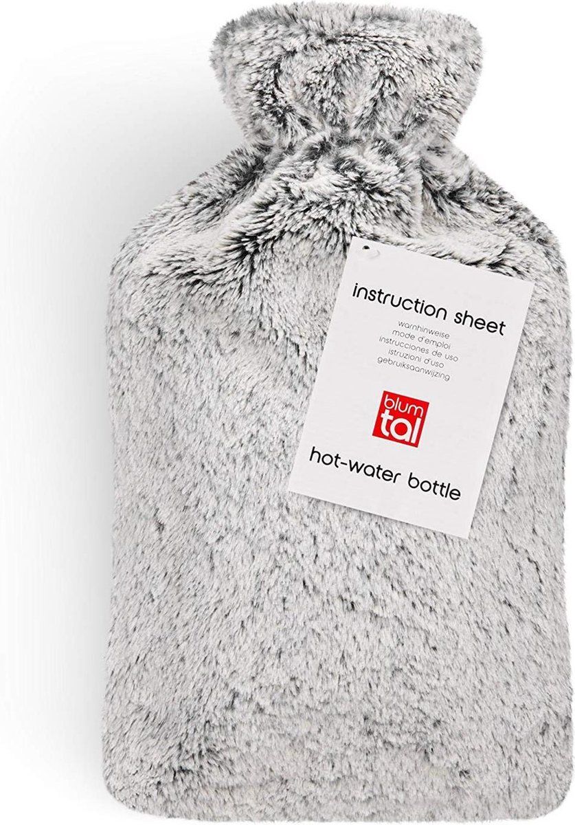 Blumtal Warmwaterkruik met zachte overtrek - warmtekruik voor nek en schouder, 2 l, nekwarmwaterfles - grijs