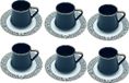 Icecat set de 12 pièces, tasses à café et mokka avec soucoupes, noir, porcelaine, 90 ml