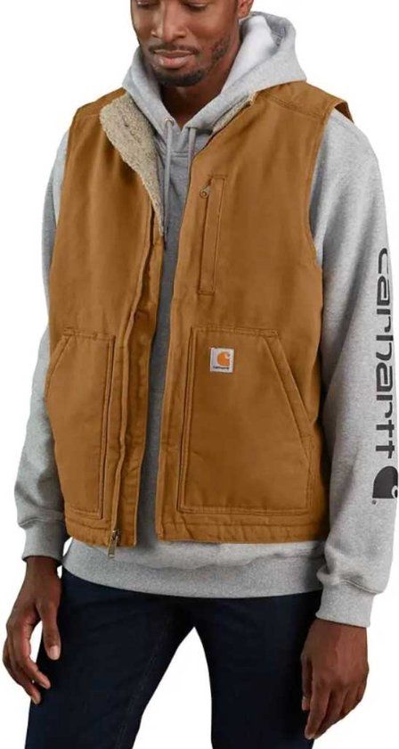 Carhartt Washed Duck Sherpa-Lined Bruin Mock-Neck Vest Heren