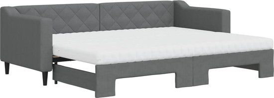 vidaXL Slaapbank met onderschuifbed en matrassen 80x200 cm Stof Donkergrijs