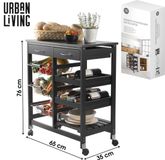Urban Living PRATIK Zwarte opbergkar met 2 lades en 3 metalen manden 65x35xH76 cm