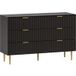 Commode 6 tiroirs, meuble de chambre moderne, poignées et pieds dorés, 120 x 40 x 76,5 cm, noir
