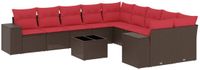 vidaXL 11-delige tuinbankset met kussens, bruin, polyrotan