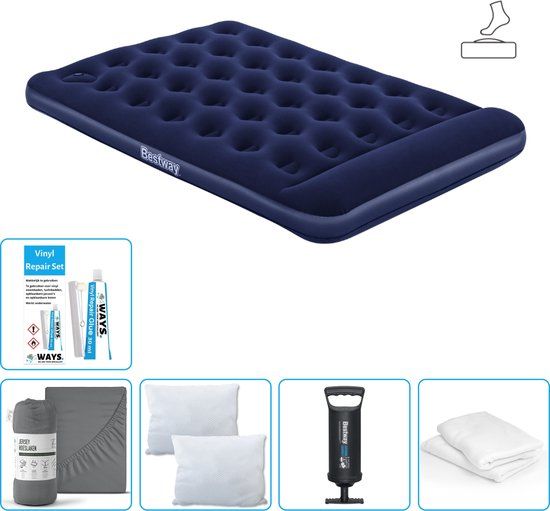 Bestway Luchtbed - Twijfelaar - 137 x 191 x 28 cm - Blauw - Inclusief Hoeslaken, Kussen, Kussenbeschermer, Pomp en Reparatieset