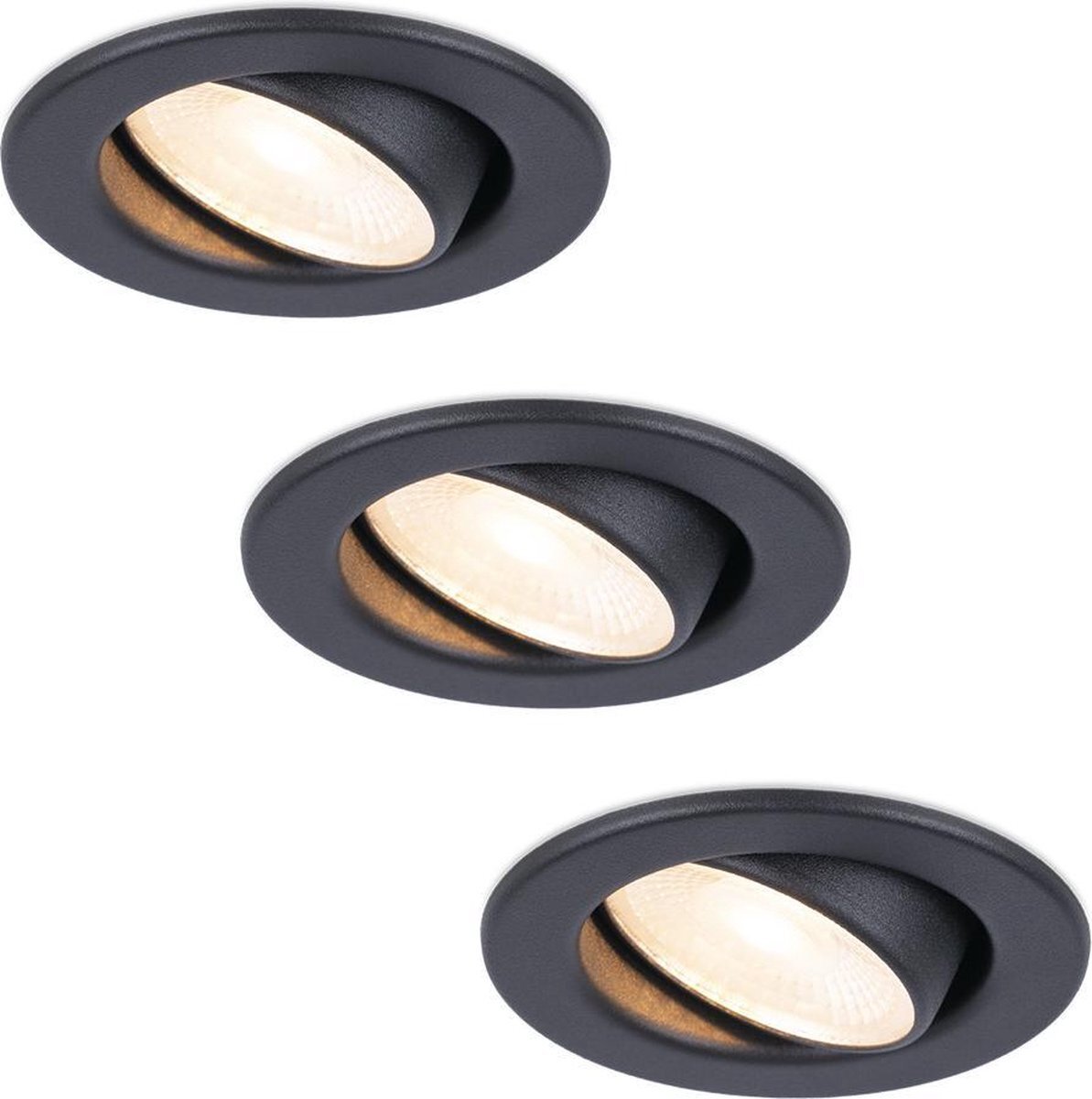 HOFTRONIC 3x Malta - Kantelbare inbouwspot - LED - Rond zaagmaat 60-67mm - Zwart - Dimbaar - 5 Watt - 480 lumen - 230V - 2700K Extra warm wit - Plafondspots - Inbouwspot voor badkamer en buiten -