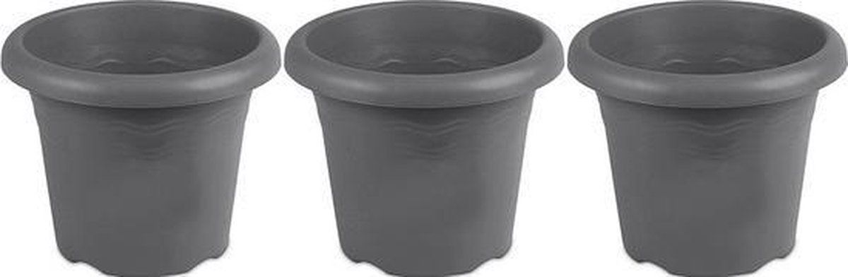 Hega hogar 3x Grijze ronde plantenpotten Flori 16 cm kunststof