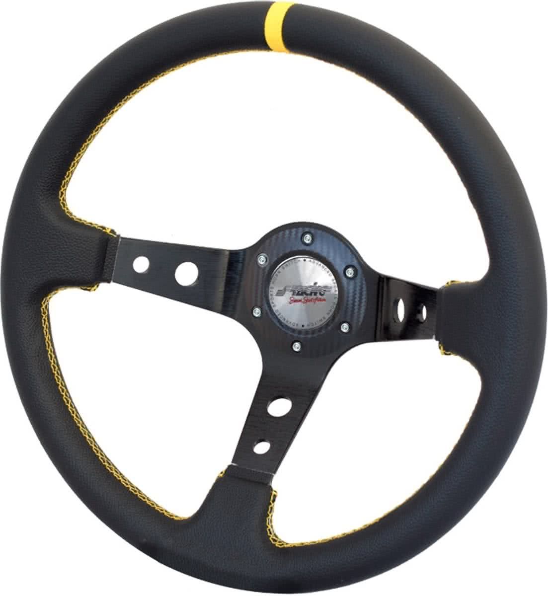 Simoni Racing Sportstuur Spec 350mm - Zwart Leder + Gele Stiksels (Deep Dish - 95mm