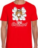 Bellatio Decorations Fout Kerstshirt Merry Christmas rood met hamsterende kat voor heren M