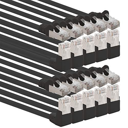 1aTTack.de 366169 Cat.6 netwerkkabel 90 graden hoek 1m - zwart - 10 stuks - Cat6 patchkabel (SFTP PIMF) 1000 Mbit/s RJ45-connector - 10 x 1 meter zwart