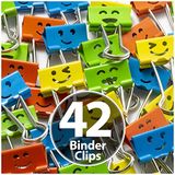 Officemate Happy Smiling Face Binder Clips, klein formaat, 42" Pack, wordt geleverd in diverse kleuren (31090)