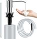 Unyqoos® Distributeur de savon, cuisine encastrable, distributeur de liquide vaisselle pour évier avec flacon de 500 ml et tuyau d'extension de 1,2 m, évier, distributeur de savon à remplir par le haut, acier inoxydable, pompe pivotante à 360°, argent, classique, Inox, 4 cm de large