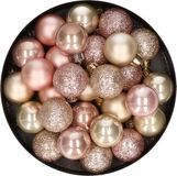 Merkloos / Sans marque Kaemingk B.V. Kleine kerstballen - 28x st - champagne/lichtroze - D3 cm - kunststof - kerstversiering