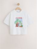 Next - Dames - Zomersweatshirt met korte mouwen, print en kralen - Wit