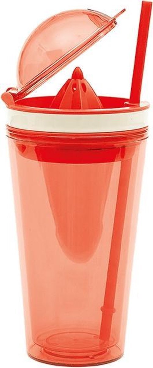 Zak!Designs On The Go Citruspers Drinkbeker - Dubbelwandig - Incl. Rietje - SAN - 500ml - Rood