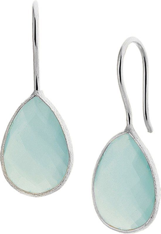 The Jewelry Collection Oorhangers Franse Haak Chalcedoon - Zilver - Blauw