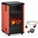 Manhattan Sahara Poêle à gaz mobile 3,4 kW effet feu de bois - Chauffage gaz rouge & noir + tuyau gaz + détendeur butane