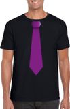 Bellatio Decorations Shoppartners Bv Zwart t-shirt met paarse stropdas heren XXL