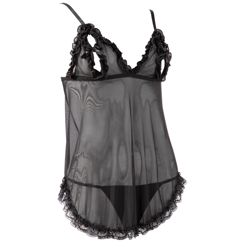 Cottelli Collection Zwarte babydoll met ruches XL