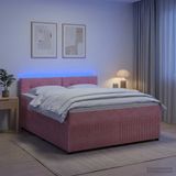 vidaXL Boxspringbed met matras en hoofdeinde, roze, 140 x 200 cm, fluweel