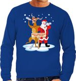 Bellatio Decorations Shoppartners Bv Grote maten foute kersttrui / sweater dronken kerstman en rendier Rudolf - blauw voor heren - Kersttruien / Kerst outfit XXXXL
