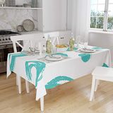 Bonamaison Tafelkleed, Anti-Mold, Sneldrogend, Waterdicht, 100% Polyester Tafellaken, Turkoois, wit, 140 x 160 Cm