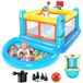 Opblaasbaar springkasteel voor kinderen van 3 tot 6 jaar, klein pvc-springkasteel, speelhuis met springkussen, uitneembaar ballenbad, basketbalkorf en springspel, inclusief luchtpomp