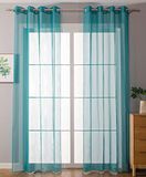 203322 Set van 2 transparante gordijnen met oogjes voor de woonkamer, loodband, 225 x 140 cm, turquoise