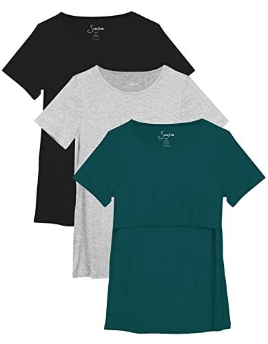 Sosolism 3 Pack Borstvoedingstops voor dames, T-shirts met korte mouwen, zwangerschapskleding, groen/lichtgrijs/zwart