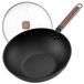 Wok 33 cm acier au carbone avec couvercle en verre, sans revêtement