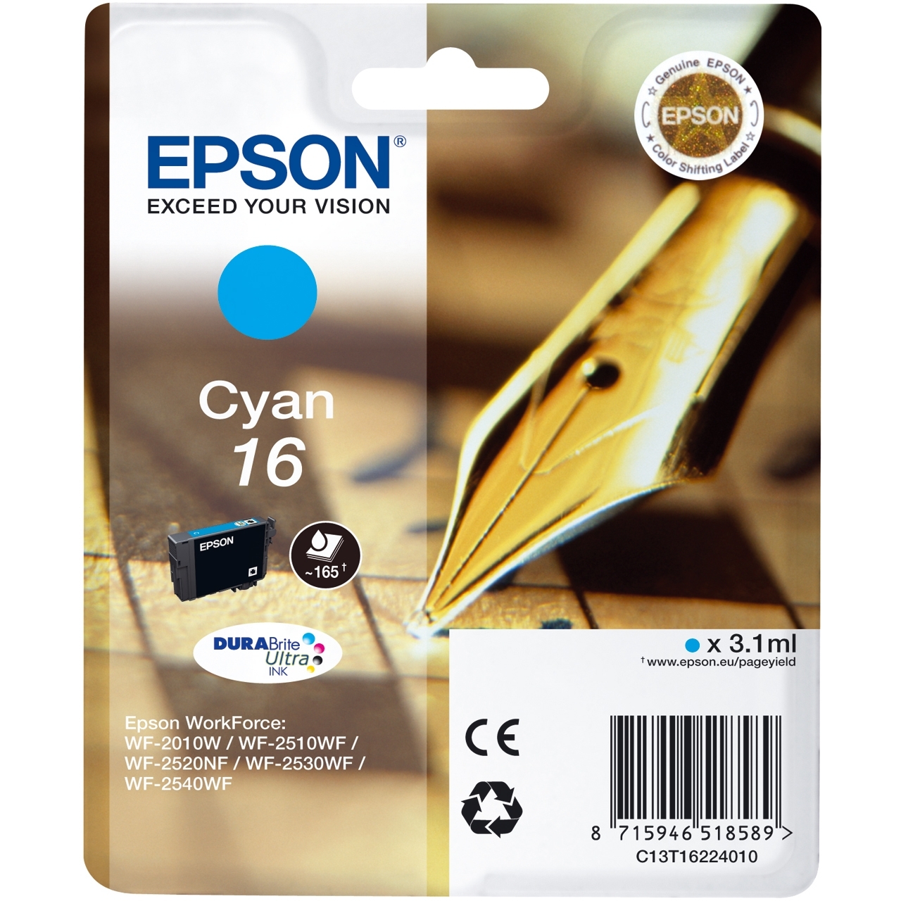 Epson Pen and crossword Singlepack Cyan 16 DURABrite Ultra Ink single pack / cyaan