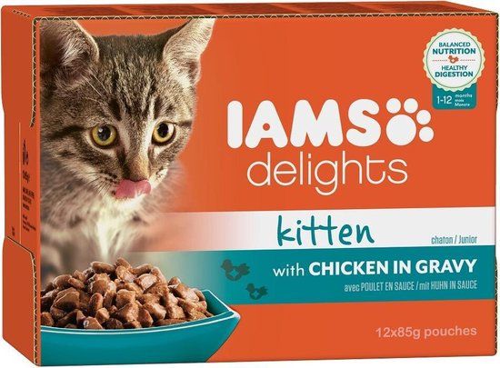 Iams Delights Kitten met Kip in Saus - Kat - Natvoer - 12 x 85 gr
