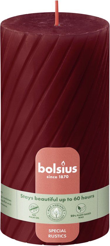 Merkloos Bolsius - Rustiek Twist Stompkaars - Rood