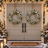 Decoris Couronne de Noël verte/blanche 50 cm Imperial avec neige artificielle et 2x -lumières LED