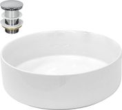 LuxeBath Wastafel incl. zilveren kabelwaste zonder overloop Ø 35,5x12 cm wit keramiek