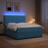 vidaXL LED Boxspringbed met Matras Blauw 200 x 200 cm Fluweel