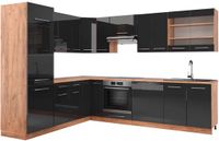 Vicco Hoekkeuken Fame-Line, Antraciet Hoogglans/Goudkleurig Eiken, 287 x 227 cm, WB Eik