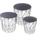Deconation Set de 3 tables d'appoint, câblé, bout de canapé en métal et verre, noir, empilable
