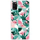 Samsung Bedrukt siliconen hoesje compatibel met Galaxy A41 Flamants Roses géométrique