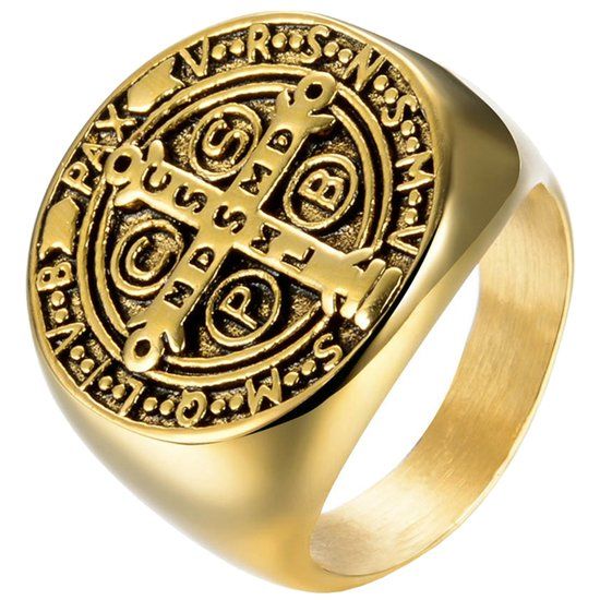 Mendes Jewelry Zegelring Heren Edelstaal Holy Medal Cross-20mm