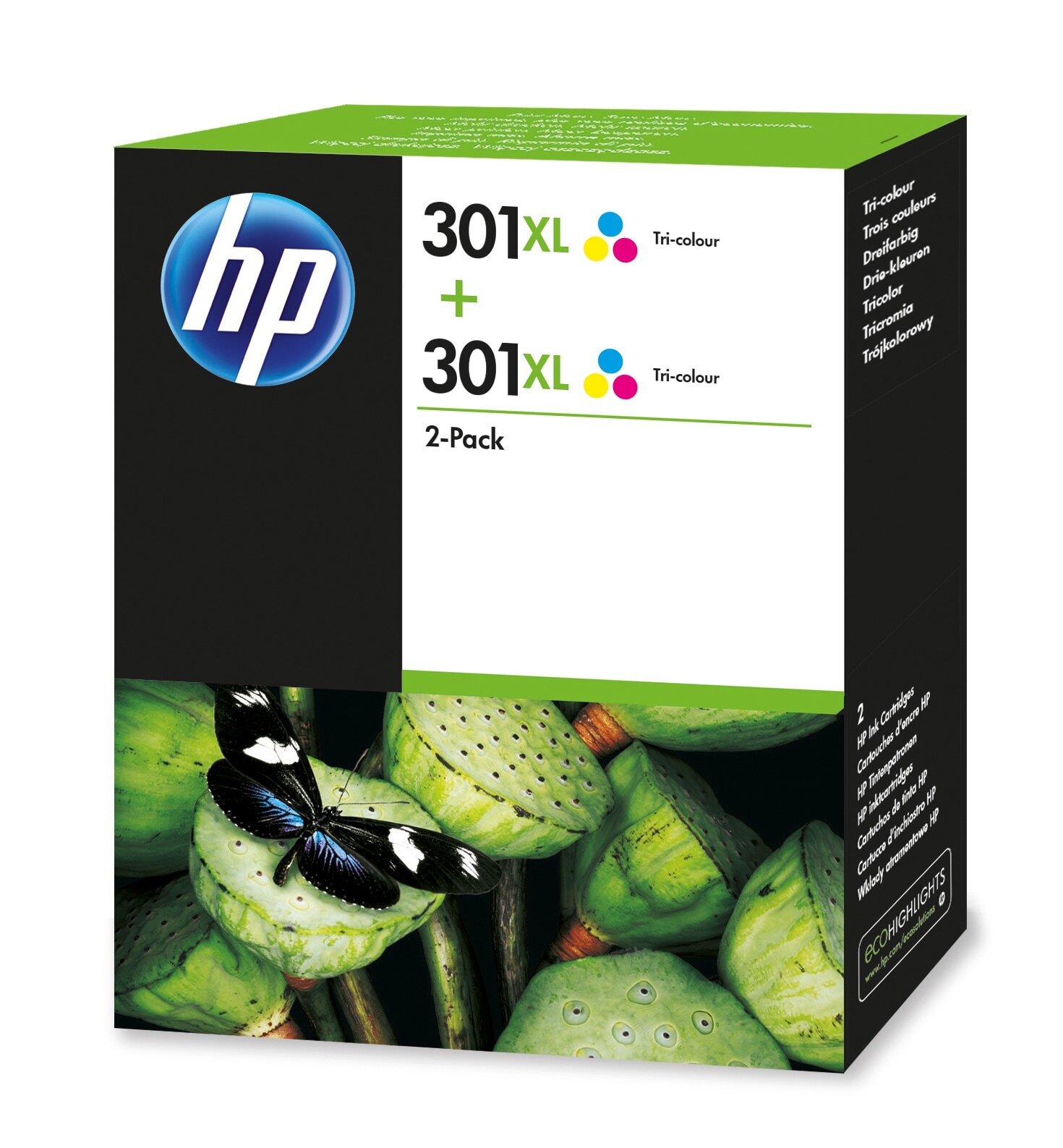 HP 301XL originele high-capacity drie-kleuren inktcartridges, 2-pack duo pack / cyaan, geel, magenta