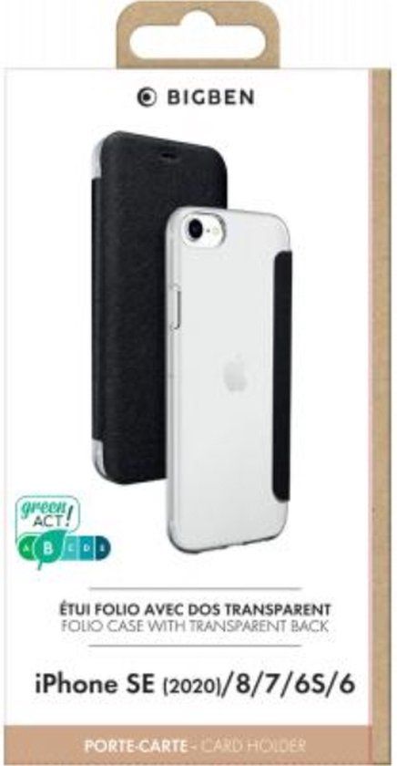 Bigben Connected, Folio Case with Stand for iPhone 6/6s/7/8/SE 2020/2022, Transparent Black