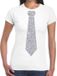 Bellatio Decorations Shoppartners Bv Carnaval verkleed t-shirt - met stropdas - wit - zilver glitters - dames - verkleedkleding - Eighties - Disco - VIP M