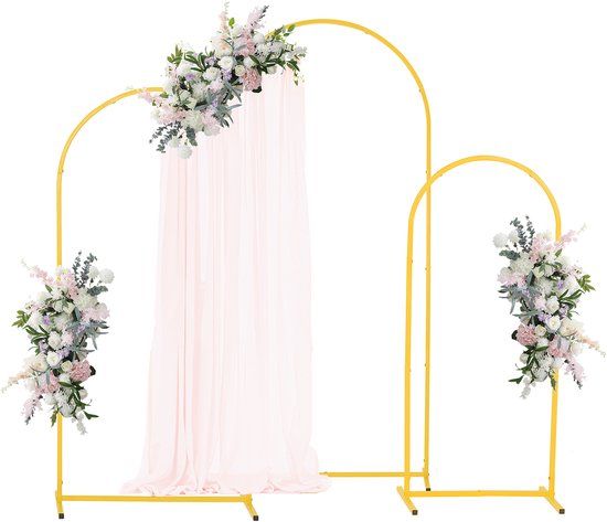 VEVOR Trouwboog, Set van 3, Achtergrondstandaard van 1,2/1,5/1,8 M, Goudkleurige metalen Ballonnenboog voor Bruiloften, Verjaardagsfeesten, Diploma-Uitreikingen, Feestdagen en Ceremoniedecoratie