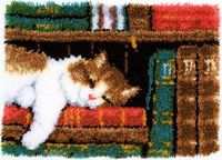 Vervaco Knooptapijt kit - Slapende kat in boekenrek - 53 x 39 cm